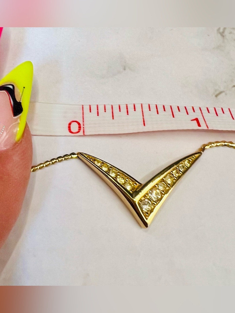 Christian Dior Gold Plated Vintage V Shaped Pave Crystals Necklace w/ CD Logo. - Picture 9 of 10